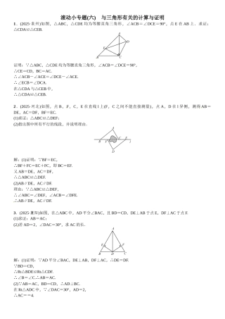 中考总复习滚动小专题六与三角形有关的计算与证明