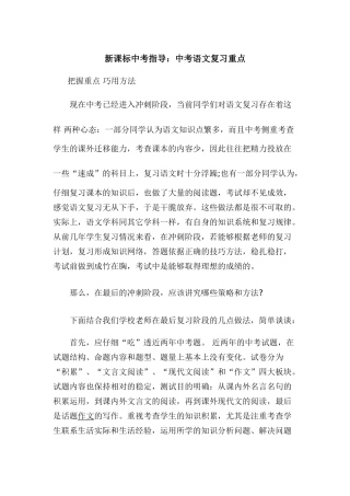 中考指导中考语文复习重点