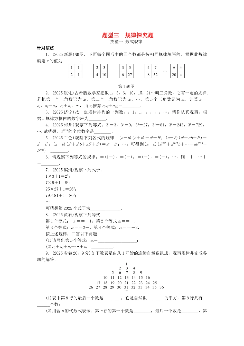 中考数学--题型研究-题型三-规律探索题试题_第1页