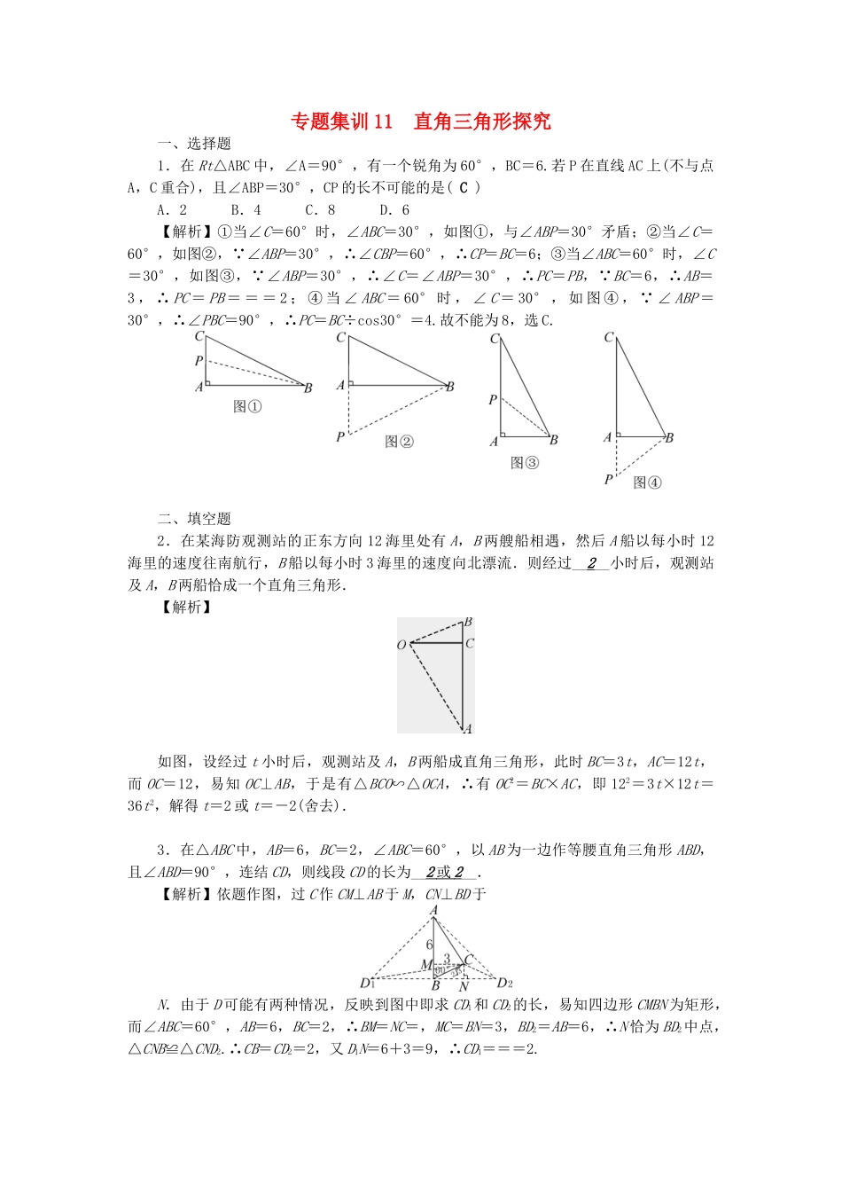 中考数学-第二轮-专题突破-能力提升-专题集训11-直角三角形探究试题_第1页