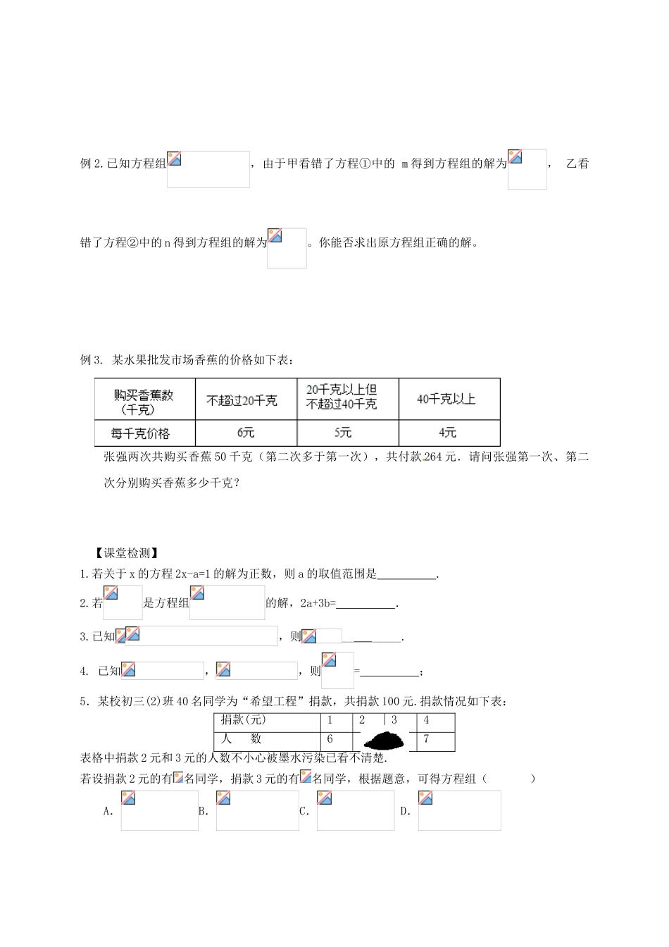 中考数学一轮复习-一次方程组及其应用学案无答案_第2页