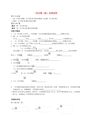 中考数学一轮复习-一次方程组及其应用学案无答案