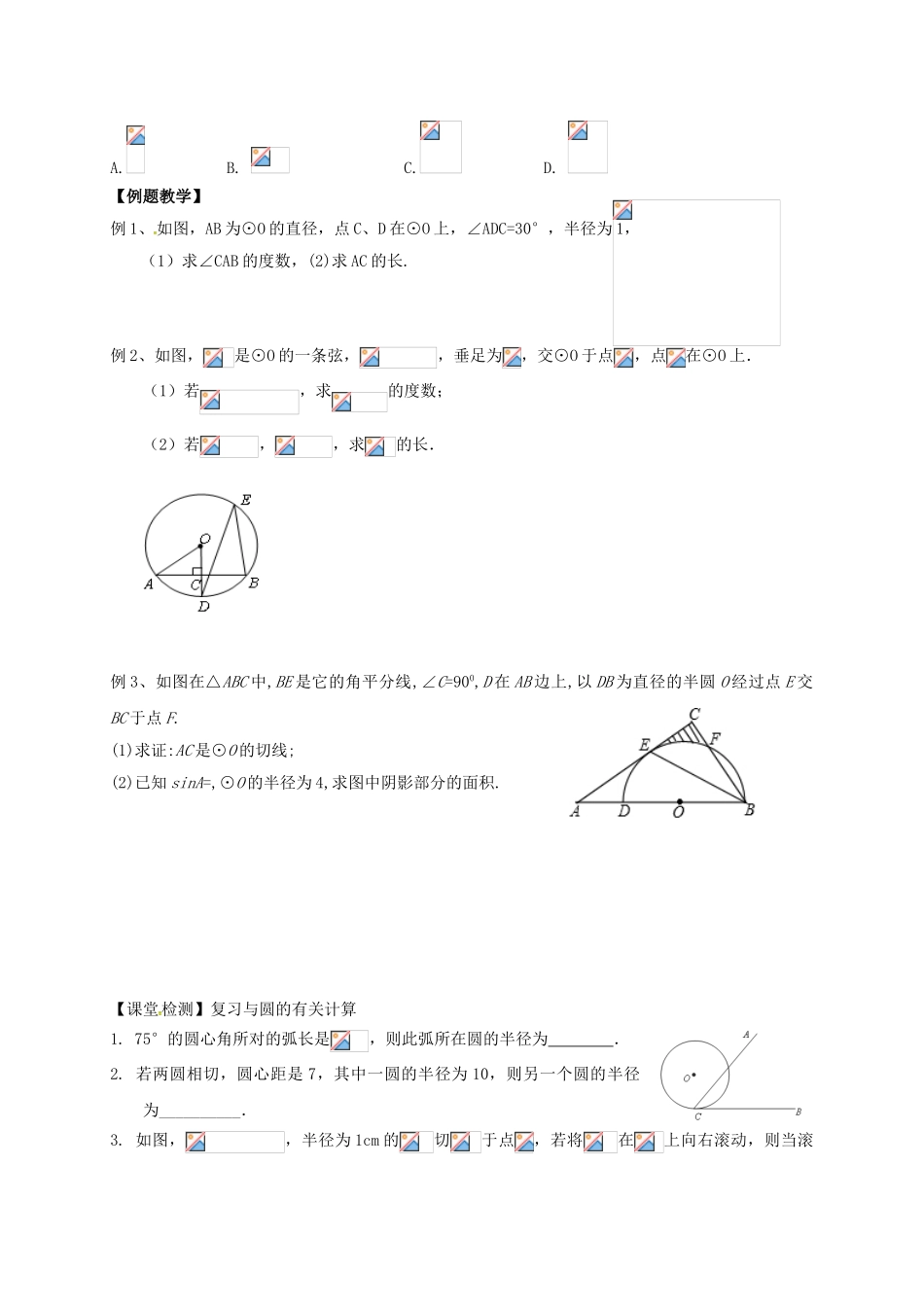 中考数学一轮复习-圆的有关计算学案1无答案_第2页