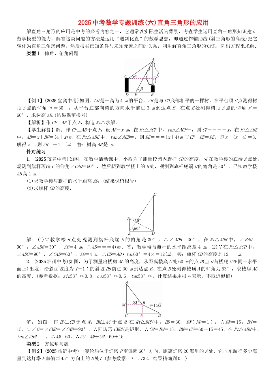 中考数学专题训练六直角三角形的应用_第1页