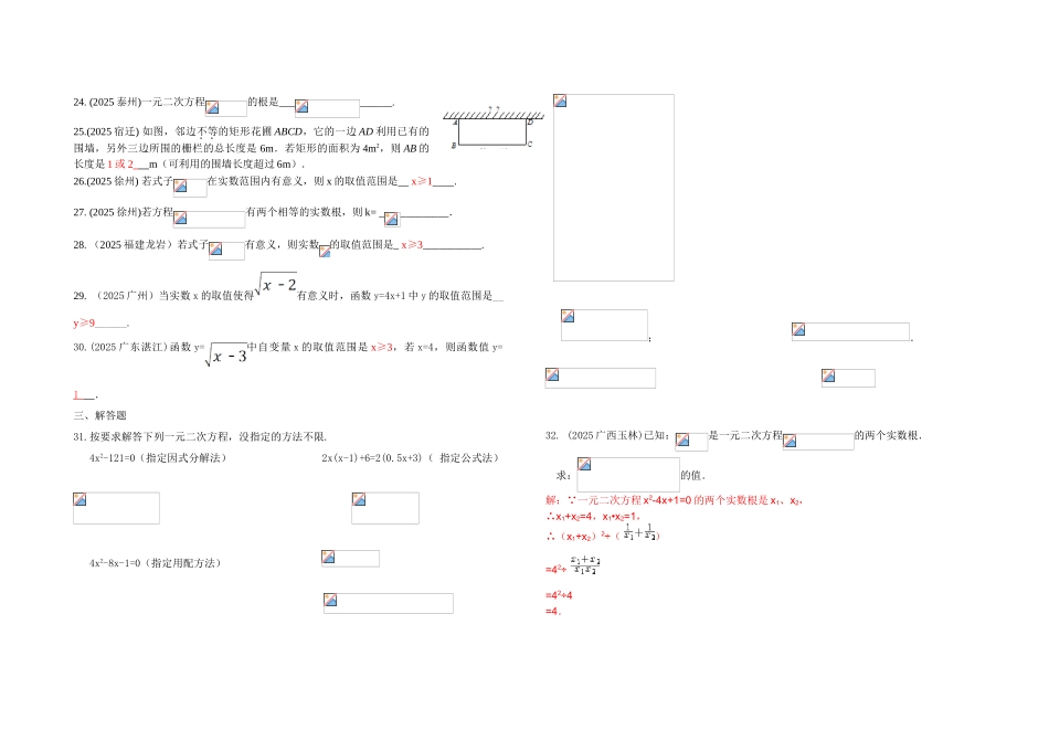 中考数学二次根式及一元二次方程中考试题汇编_第2页