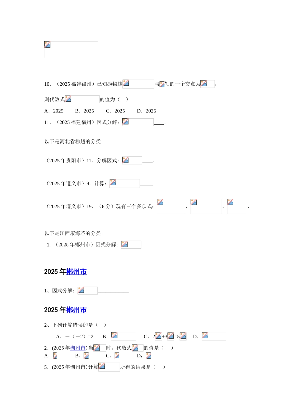 中考数学分类整式与因式分解_第2页