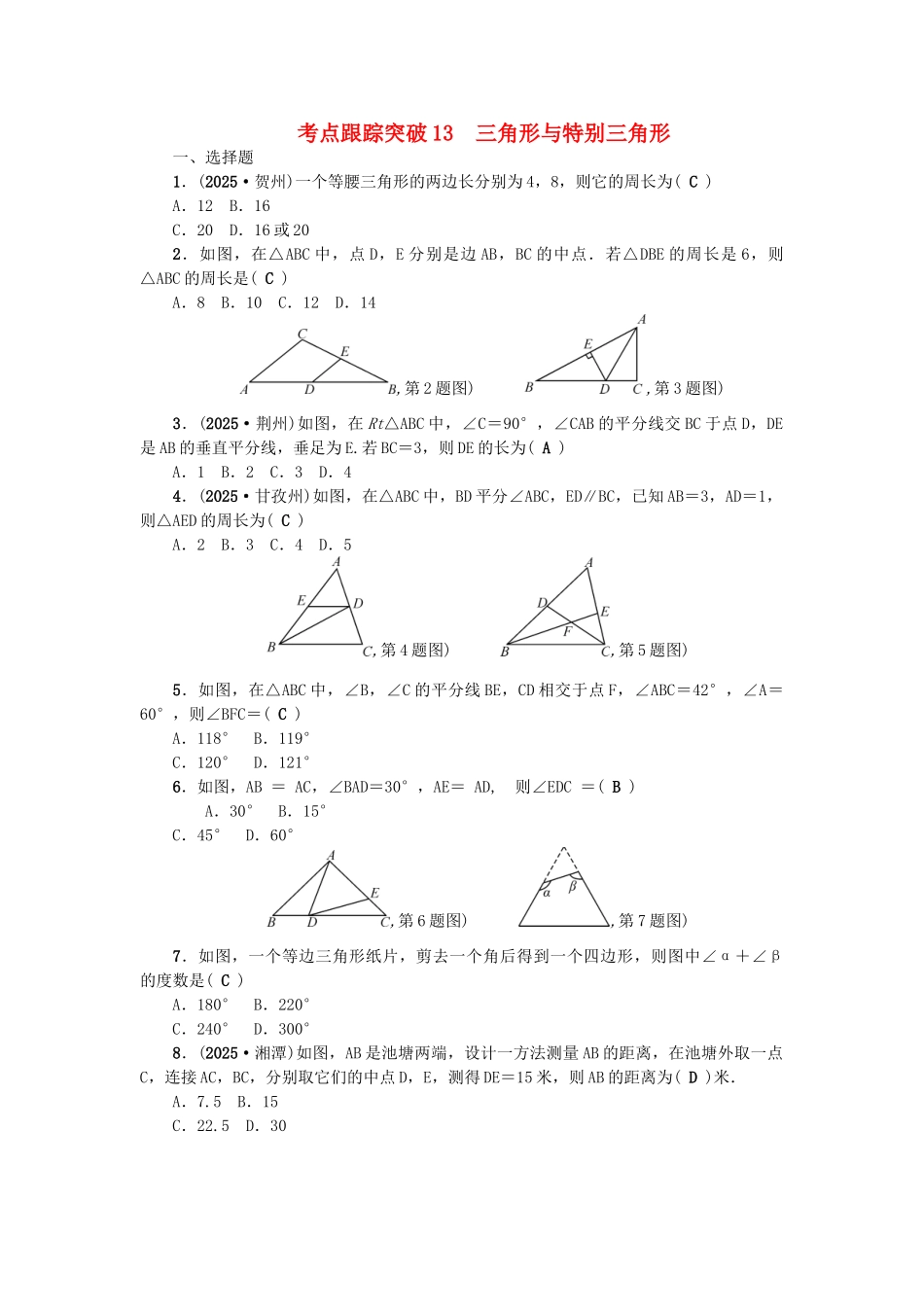中考数学总复习--三角形-考点跟踪突破13-三角形与特殊三角形试题_第1页