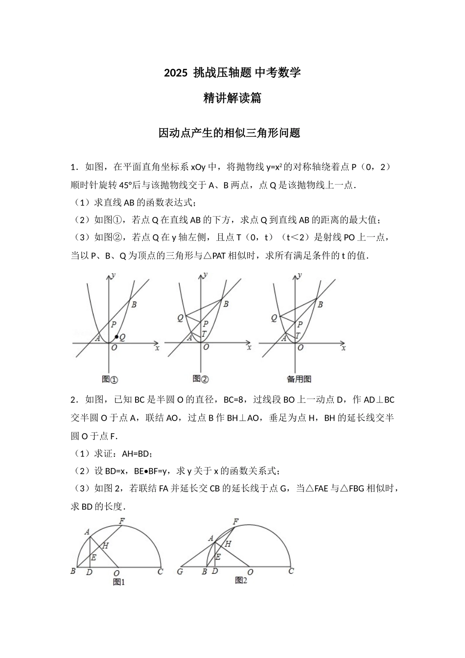 中考数学挑战压轴题含答案_第1页