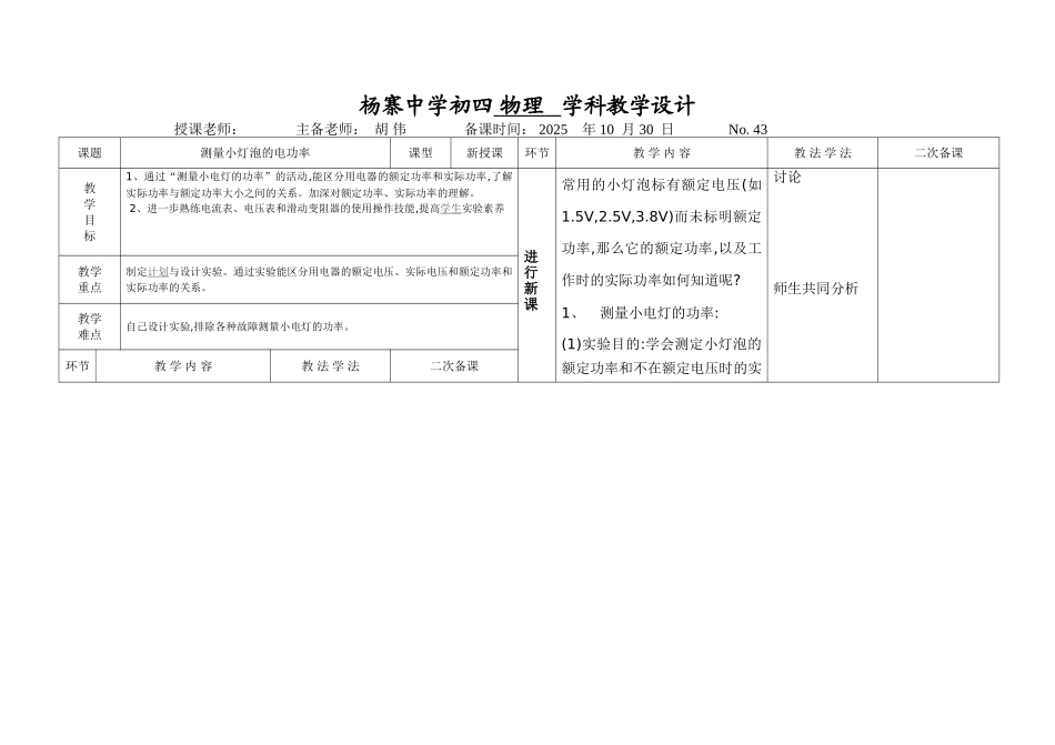 中考理化生初中物理教案测量小灯泡的功率_第1页