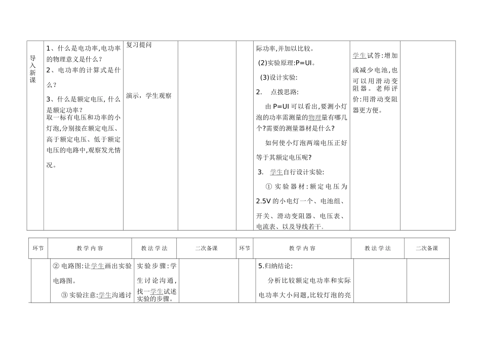 中考理化生初中物理教案测量小灯泡的功率_第2页