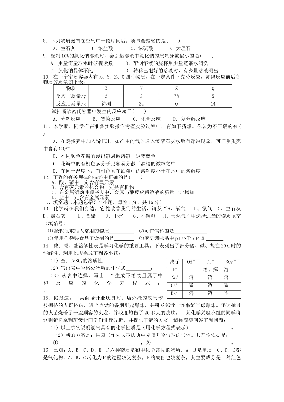 中考理化生宽甸市初中毕业生学业考试化学试卷_第2页