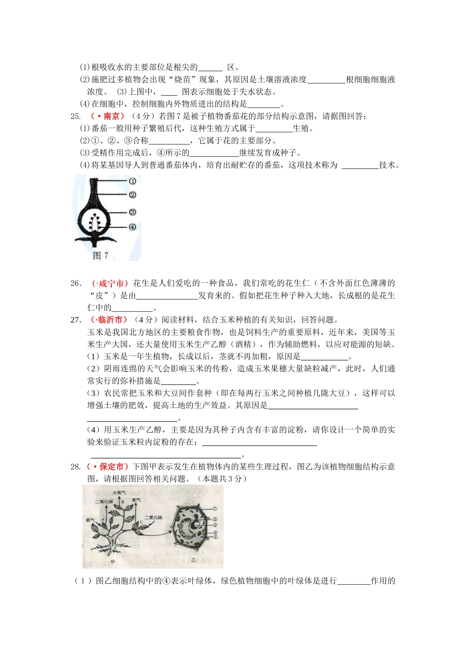 中考生物专题复习汇编——被子植物的一生_第3页