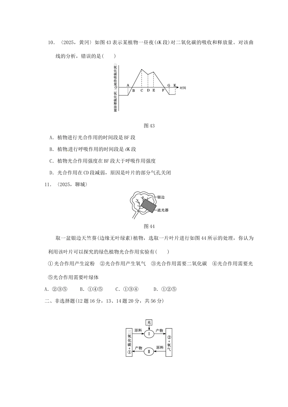 中考生物第一轮复习-专项四-绿色植物二训练_第3页