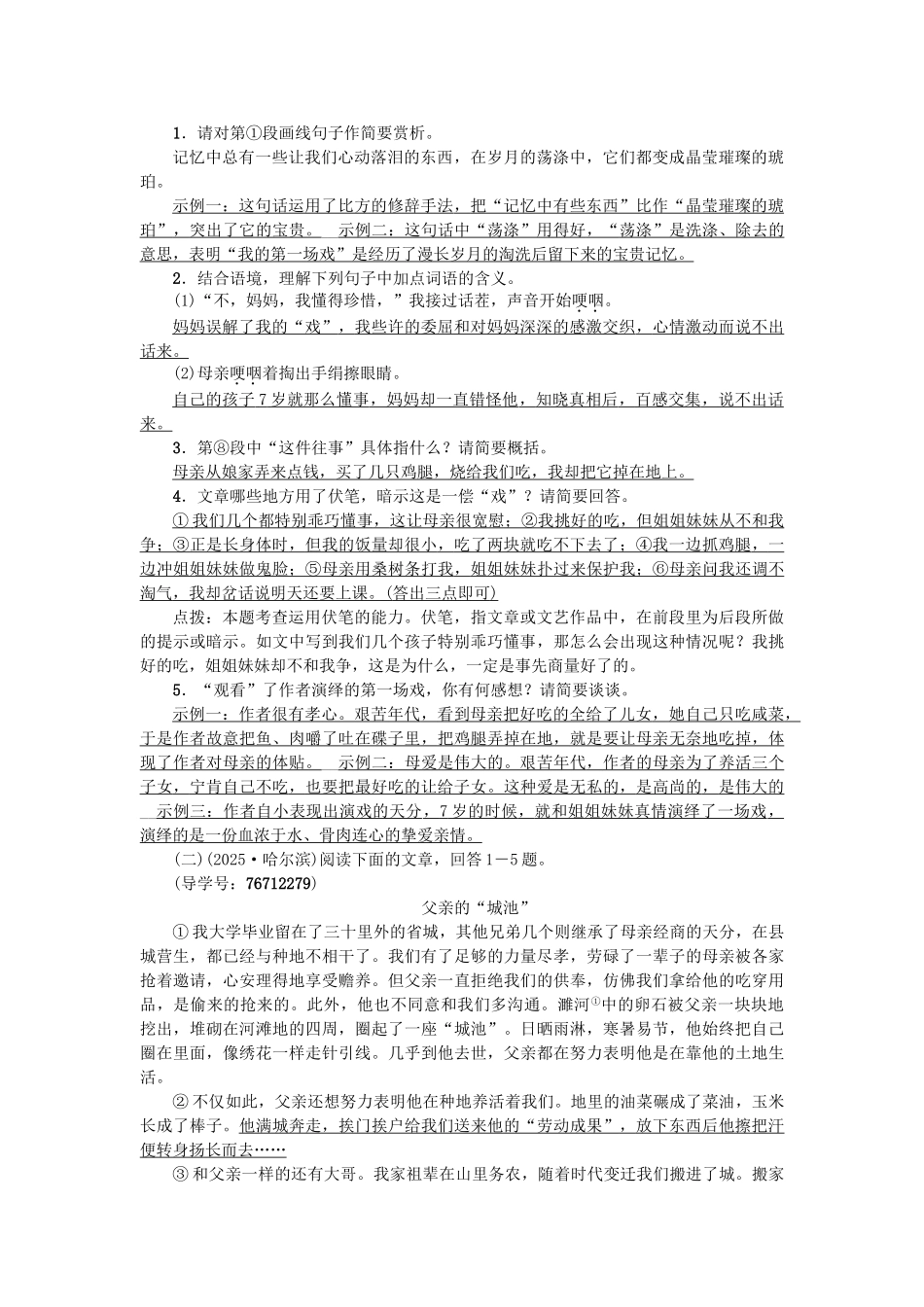 中考语文--专题复习与强化训练-专题三-现代文阅读-考点跟踪突破-19记叙文人物与写作手法_第2页