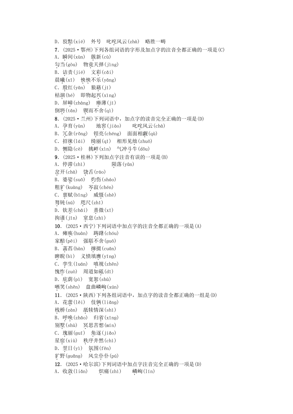 中考语文--专题复习与强化训练-考点跟踪突破1-语音汉字与书写练习1_第2页