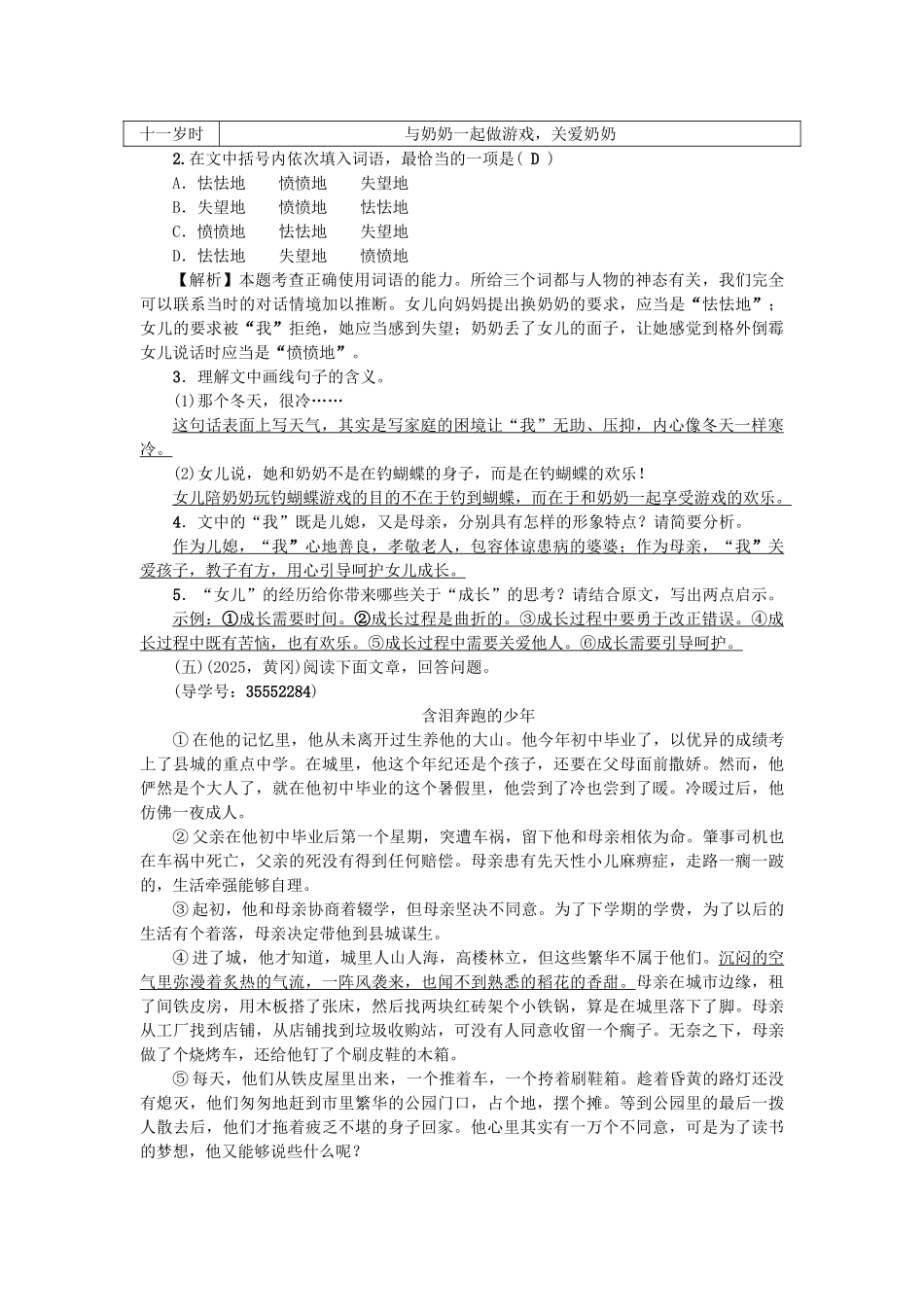 中考语文--现代文阅读-备考集训-青春无悔成长美丽-新人教版11_第2页