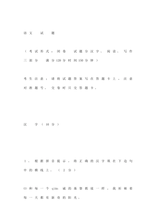 中考语文复习调研考试试题