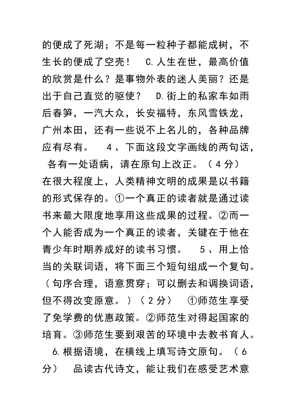 中考语文模拟冲刺试题附答案_第2页