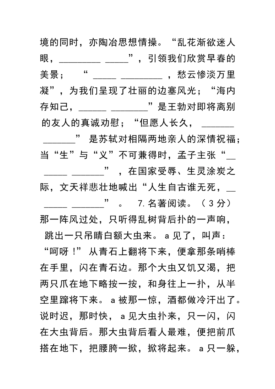 中考语文模拟冲刺试题附答案_第3页