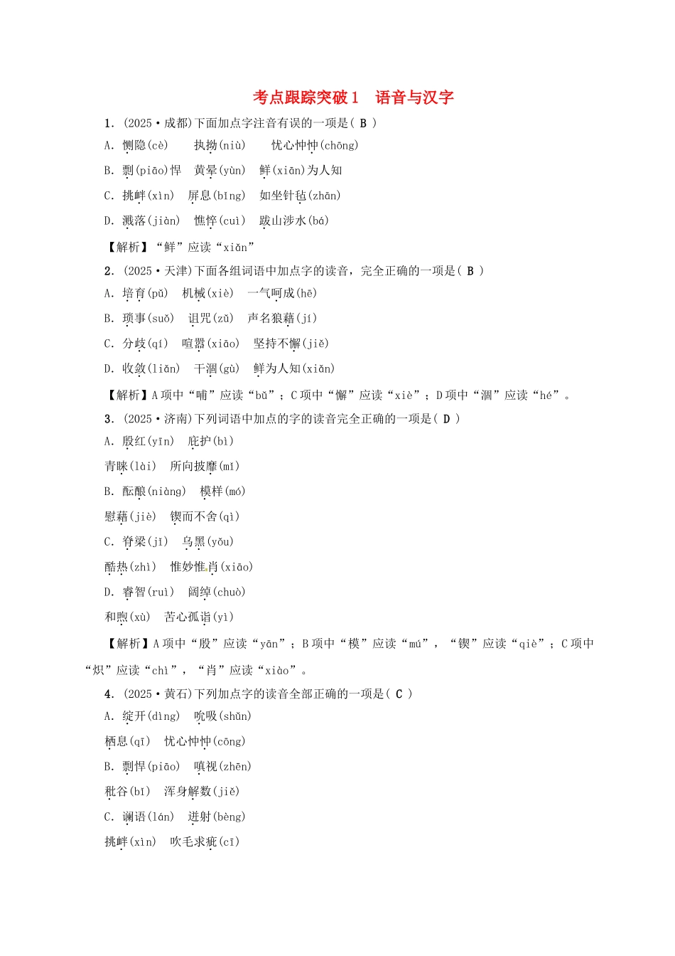 中考语文考点复习-考点跟踪突破-语音与汉字1_第1页