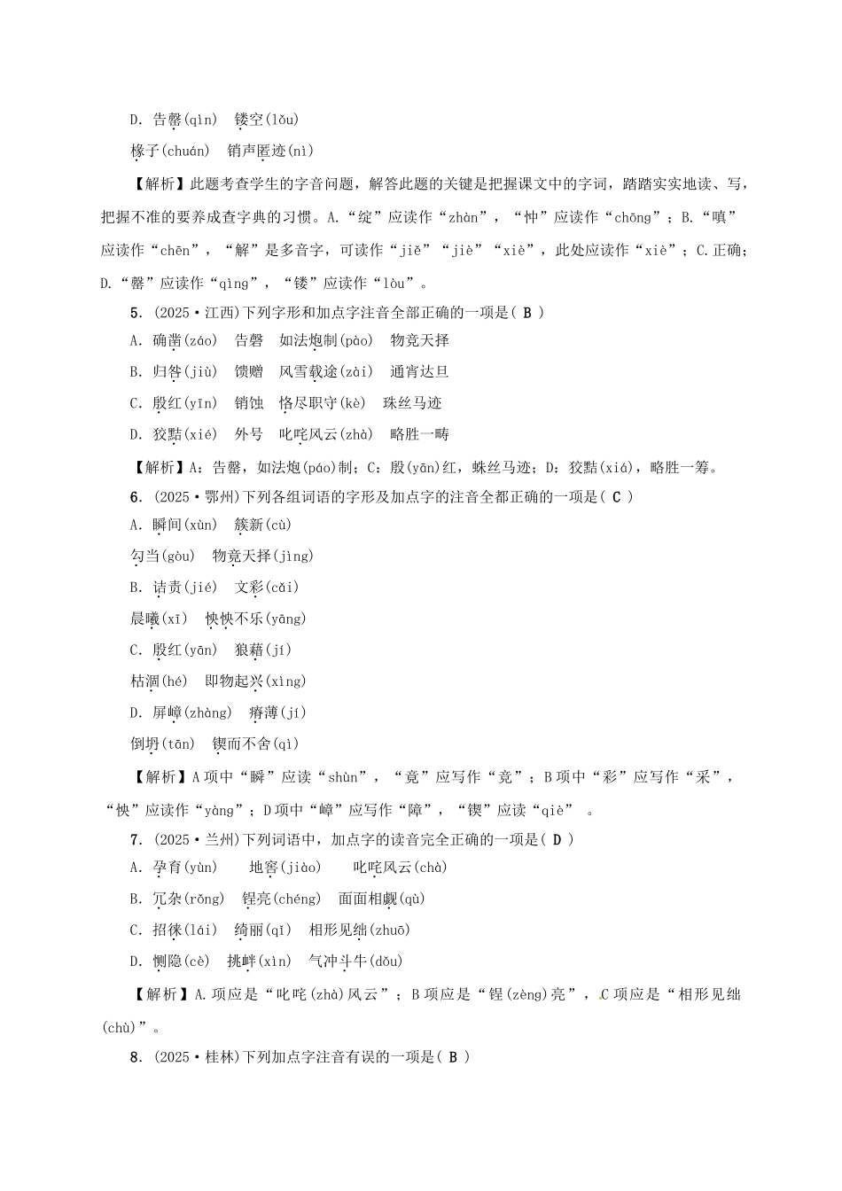 中考语文考点复习-考点跟踪突破-语音与汉字1_第2页