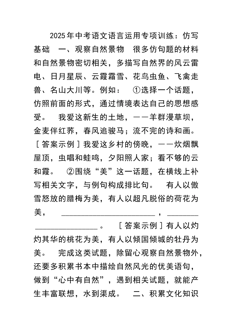 中考语文语言运用专项训练仿写基础_第1页