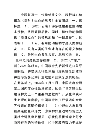 中考道德与法治专题复习传承优秀文化践行核心价值观共11套河北省