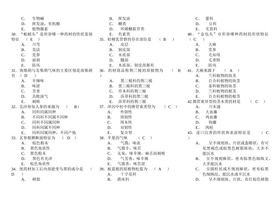 中药鉴定制剂综合考试复习题三门02_第3页