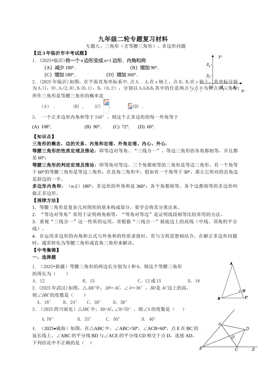 临沂市中考数学二轮专题复习材料九三角形多边形问题_第1页