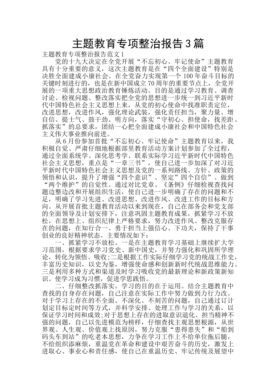 主题教育专项整治报告3篇_第1页