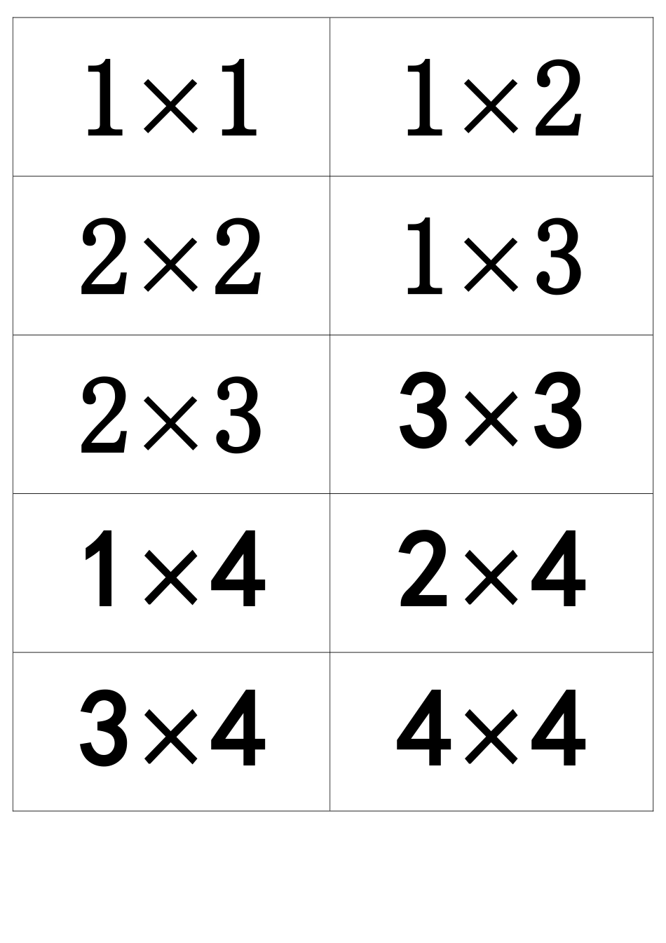 乘法口诀表-卡片-word格式-二年级上_第1页