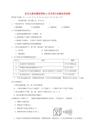 九年级化学11月月考试题无答案-新人教版