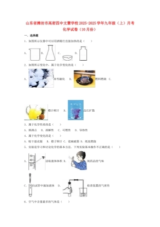 九年级化学上学期10月月考试卷含解析-新人教版7