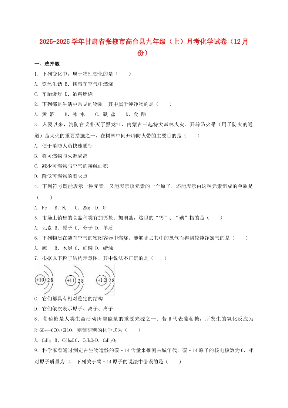 九年级化学上学期12月月考试卷含解析-新人教版6_第1页