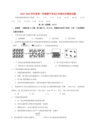 九年级化学上学期期中模拟试题-鲁教版