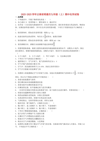 九年级化学上学期期中试卷-新人教版