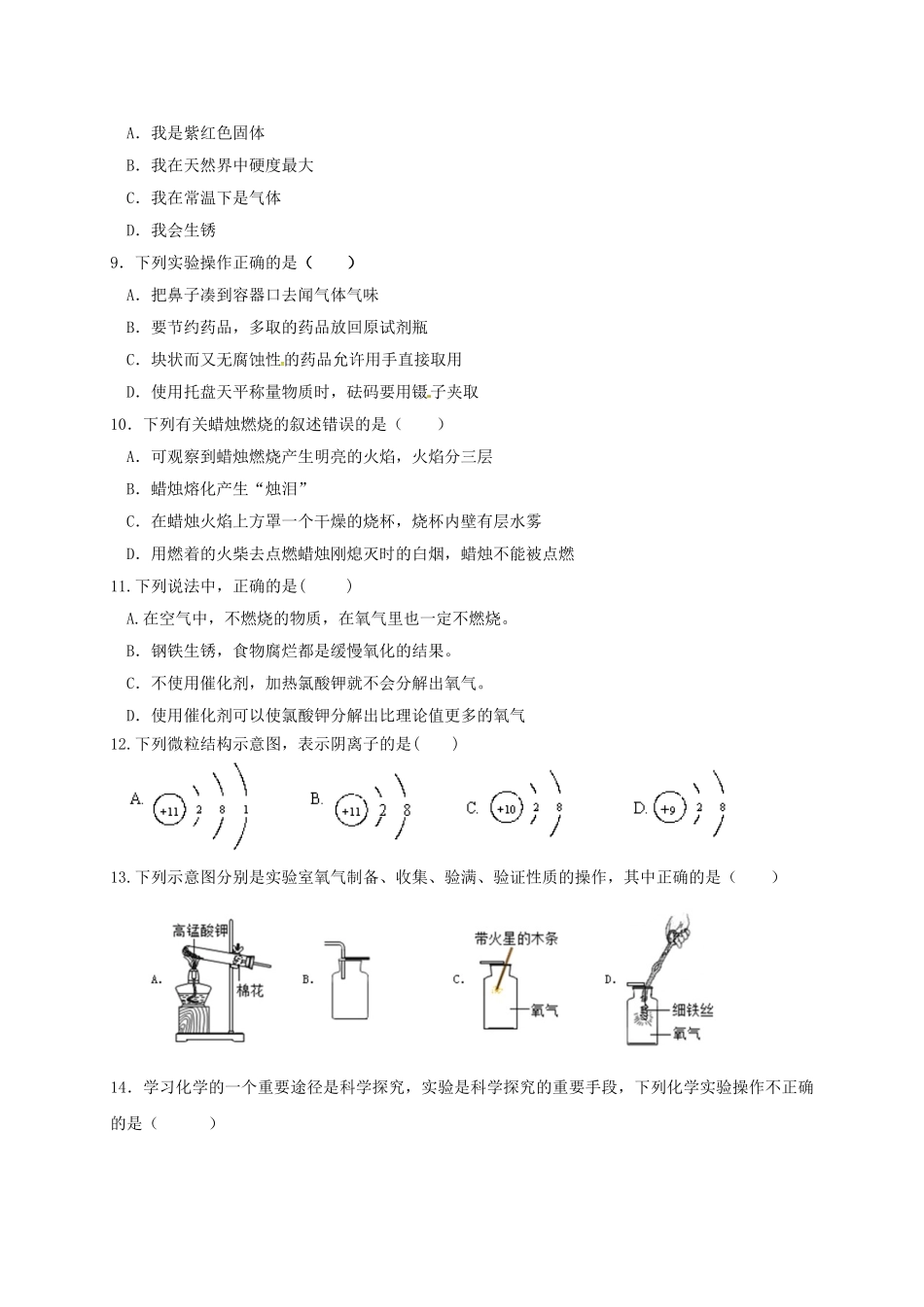 九年级化学上学期期中试题-新人教版9_第2页