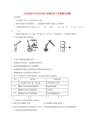 九年级化学上学期期中试题-鲁教版五四制