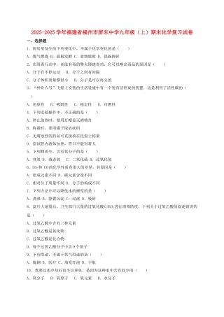九年级化学上学期期末复习试卷含解析-新人教版