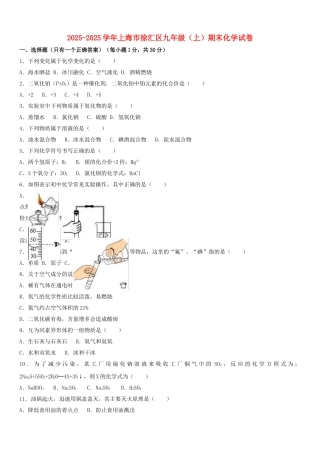 九年级化学上学期期末试卷含解析-沪教版1