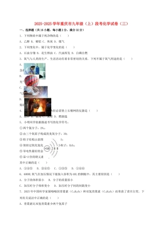 九年级化学上学期段考试卷三含解析-新人教版
