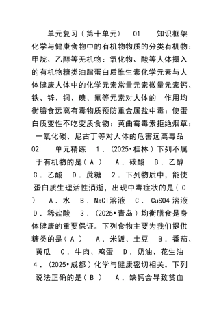 九年级化学下册化学与健康单元复习试题含答案鲁教版