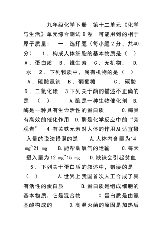 九年级化学下册测试题B卷含答案