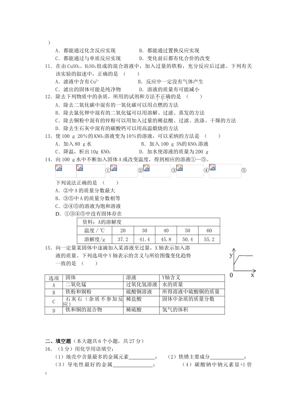 九年级化学下册第一次月考化学试题及答案_第2页