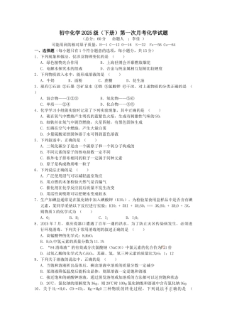 九年级化学下册第一次月考化学试题及答案