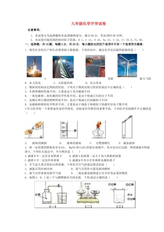 九年级化学下学期开学考试试题