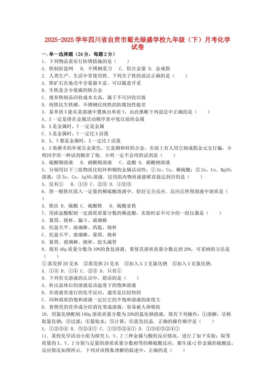 九年级化学下学期月考试卷-新人教版_第1页