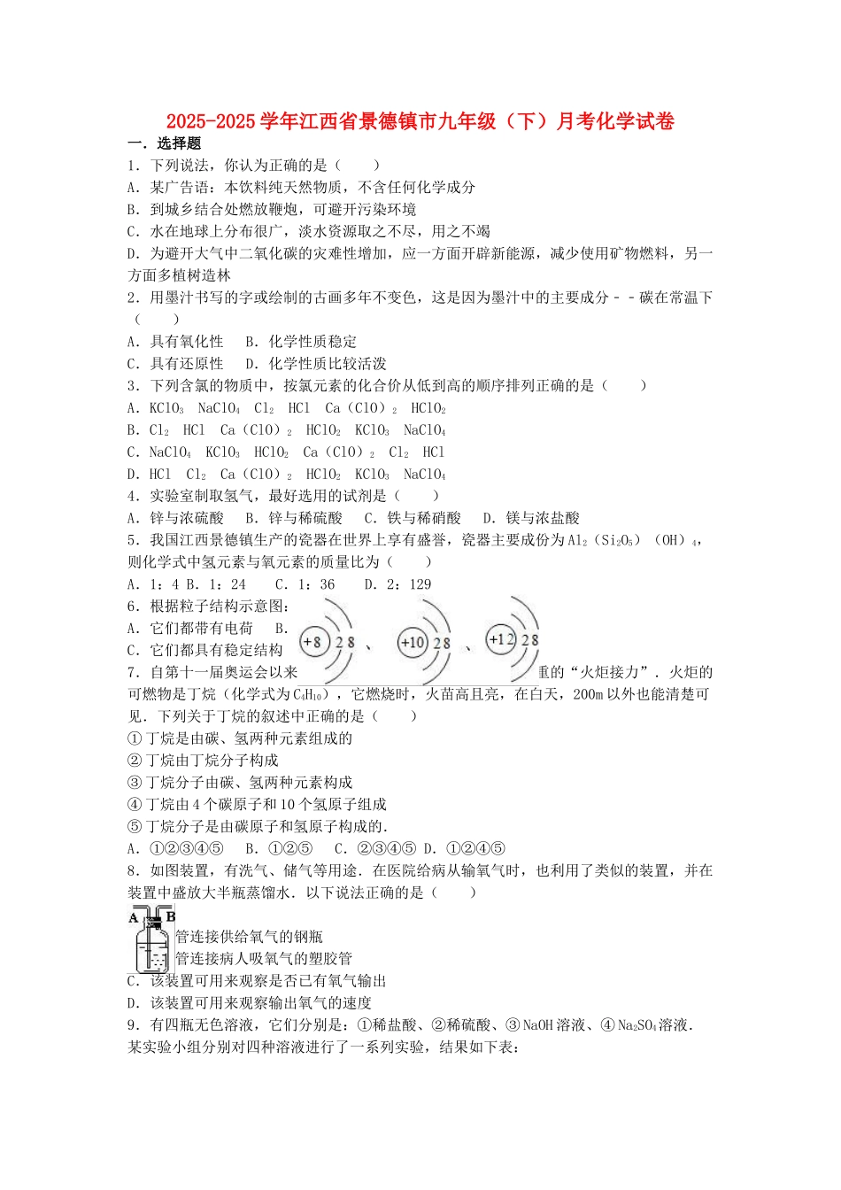 九年级化学下学期月考试卷含解析-新人教版1_第1页