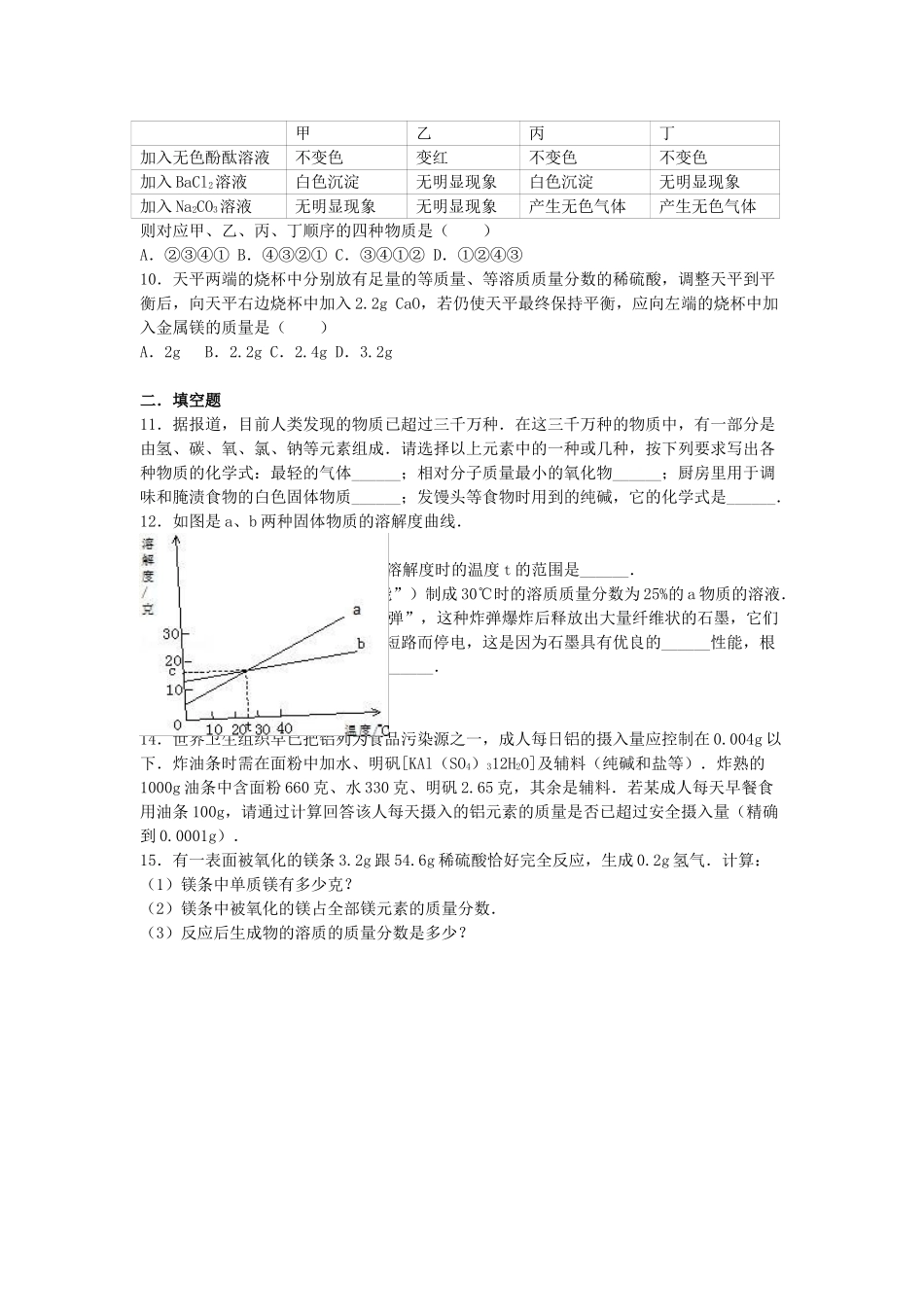 九年级化学下学期月考试卷含解析-新人教版1_第2页