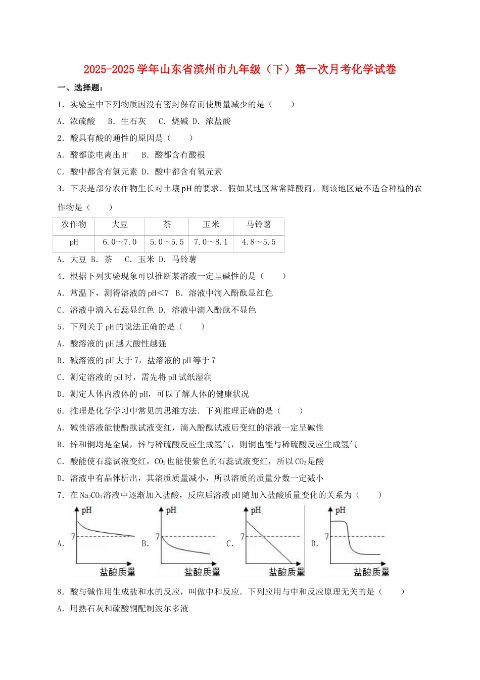 九年级化学下学期第一次月考试卷含解析_第1页